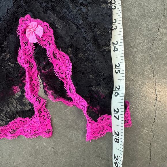 Vintage Y2K Full Lace Black Hot Pink Tank Top Camisole Lingerie Chemise Large - Picture 6 of 6